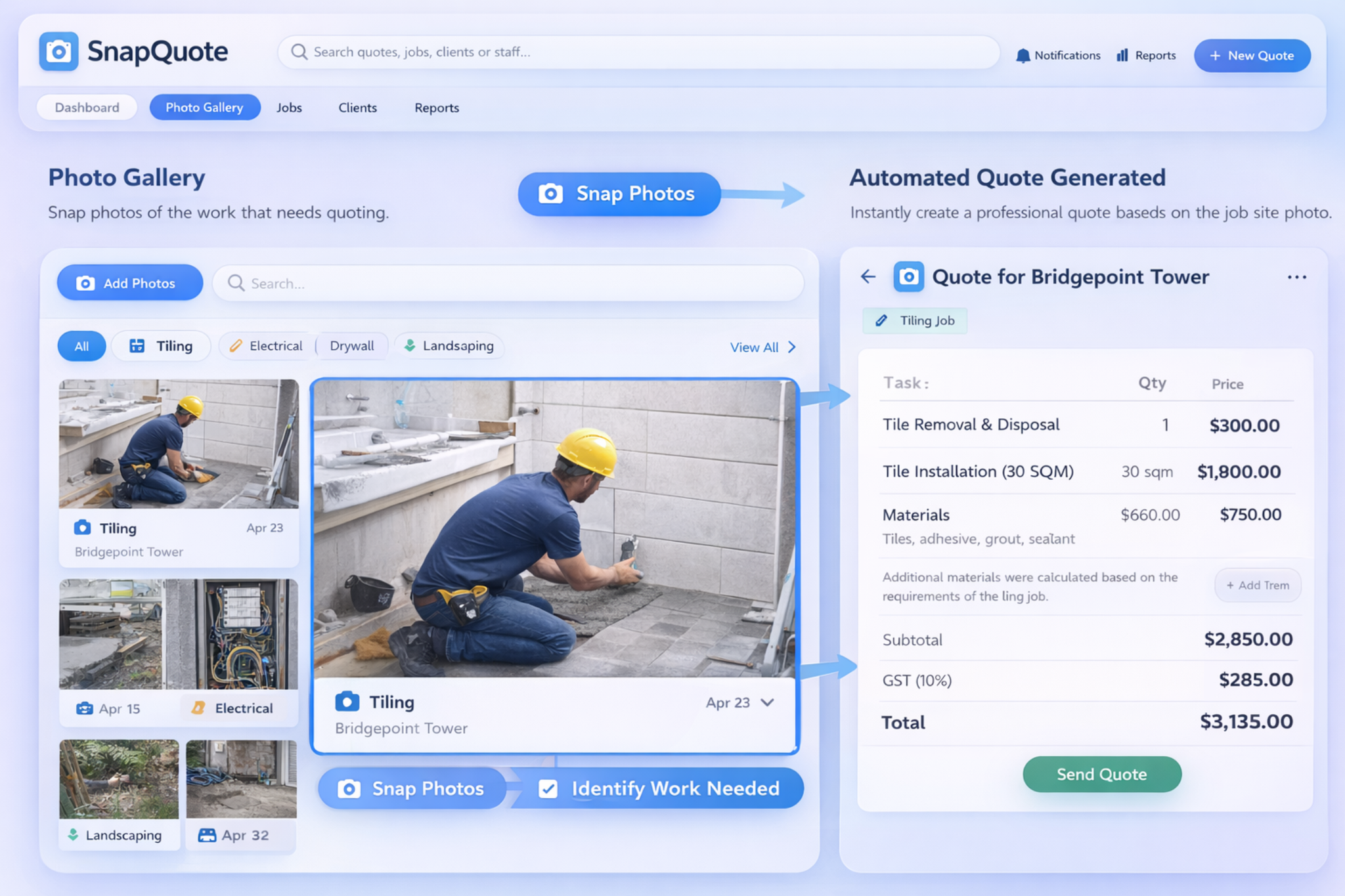 SnapQuote AI interface